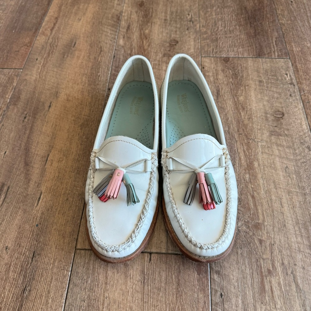G.H. Bass & Co. White Loafers with Multicolor Tassels